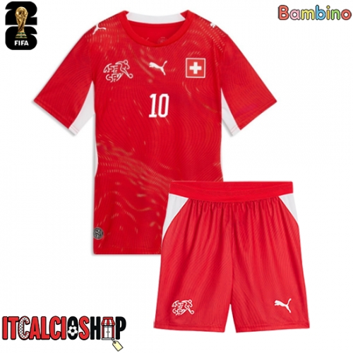 Svizzera Granit Xhaka #10 Prima Maglia Bambino Mondiali 2026 Manica Corta (+ Pantaloni corti)